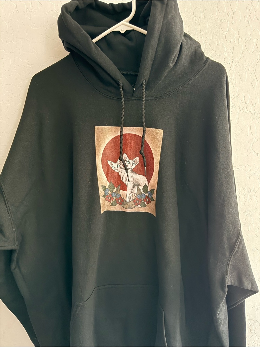 Black Graphic Hoodie Sweatshirt - Cats Artwork